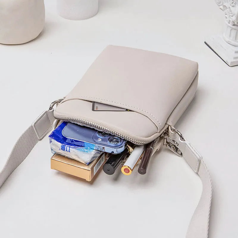 Solid colour small crossbody shoulder bag for mobile phone in PU leather
