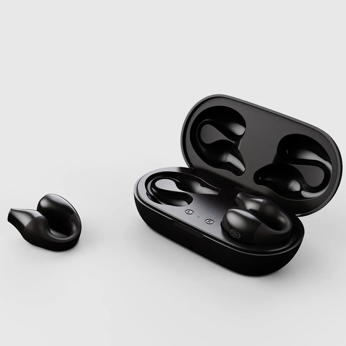 Mirror Digital Noise Cancelling Waterproof Bluetooth Headset in black with ear-clip design and digital display