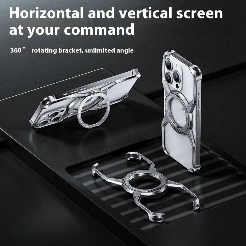 Rotary magnetic adhesive bracket hollow aluminium alloy phone case for iPhone in Deep Space Gray