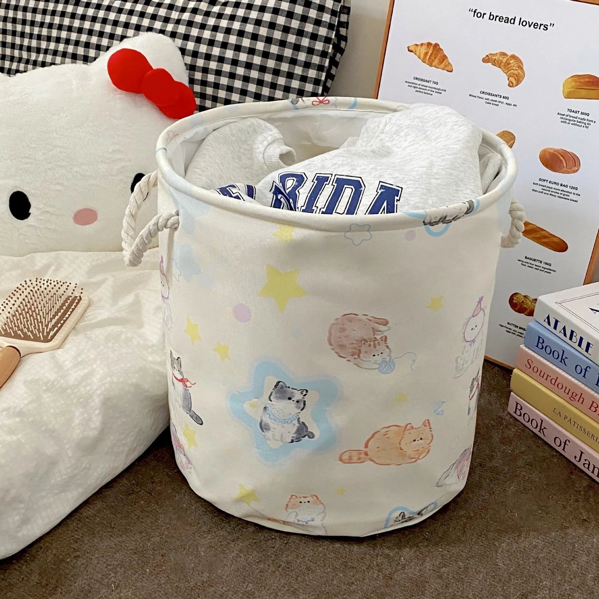 Foldable cotton laundry basket in modern simple style with large capacity for bedroom or bathroom