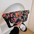 Western-style women's waist bag with large flower design and three-dimensional pockets.