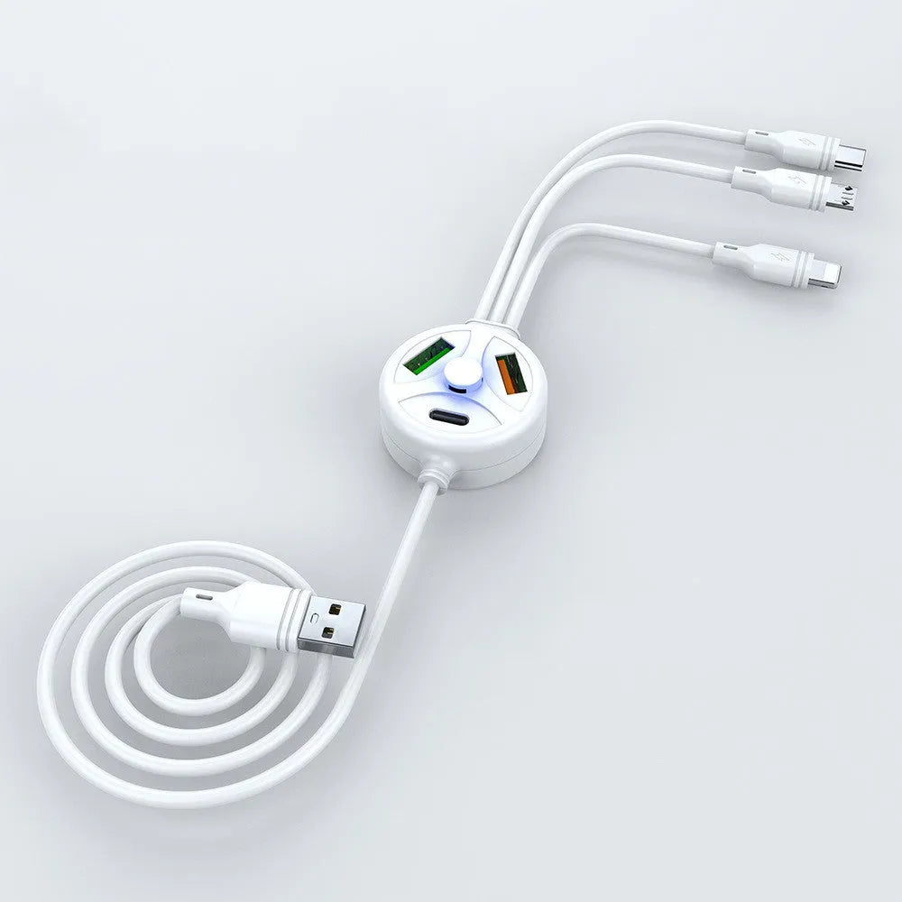 Mobile phone charging cable with multiple USB connectors including TYPE-C, Mini USB and Micro USB interfaces