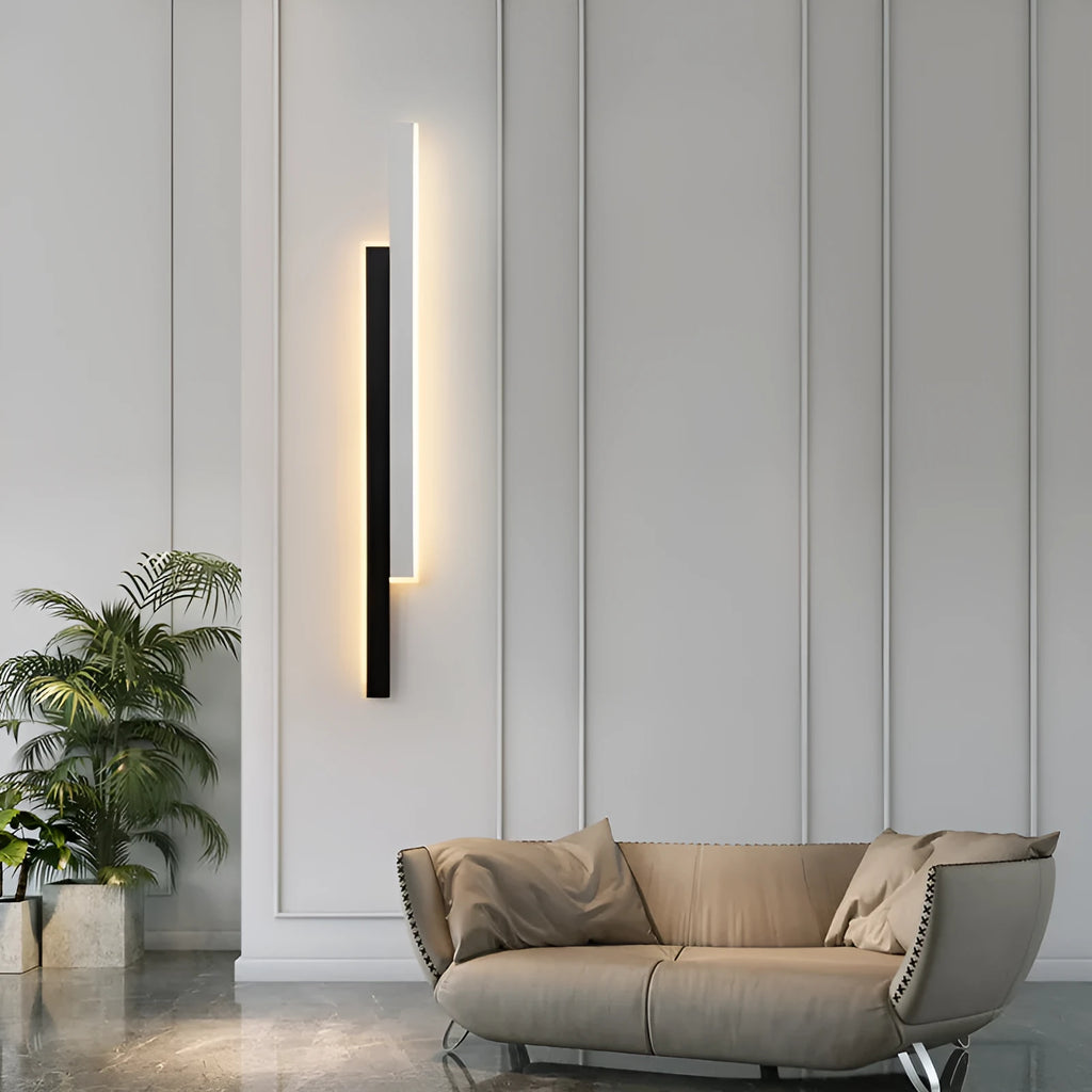 Black and white modern bedside wall lamp with strip lighting and grid-free design