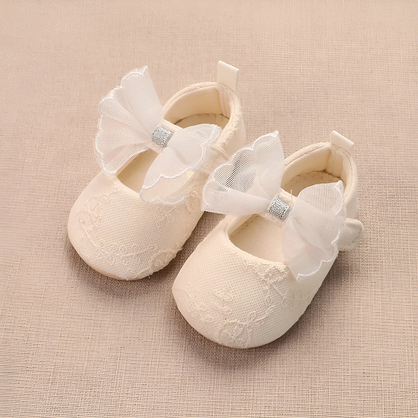 Spring baby toddler walking shoes with mesh upper, lace bow, and non-slip sole in solid colour