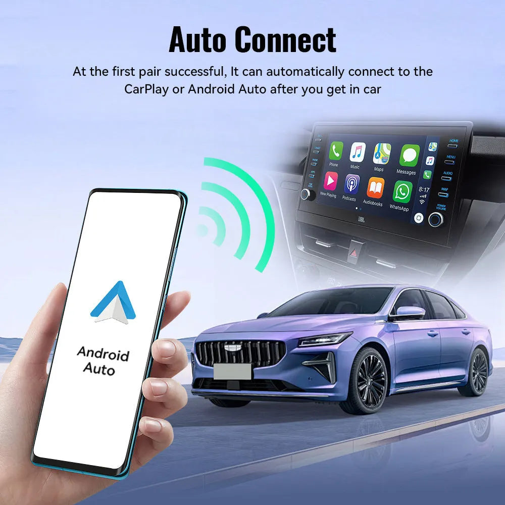 Black mini wireless CarPlay USB adapter showing compact 26×55×13mm dimensions with USB connector