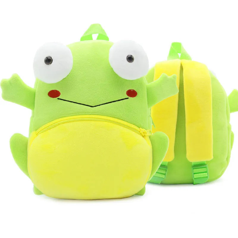 Small cloth animal backpack for kindergarten children, 26.5x24x10.5cm, with zipper pocket, available in multiple colours