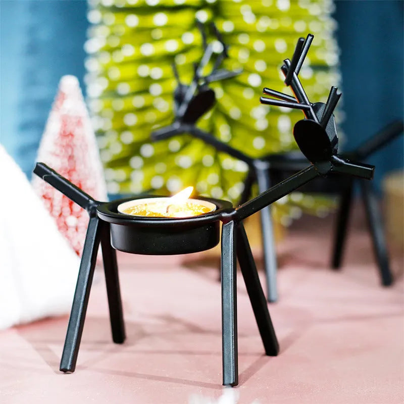 Iron Christmas deer candlestick holder with elk bracket design in black colour