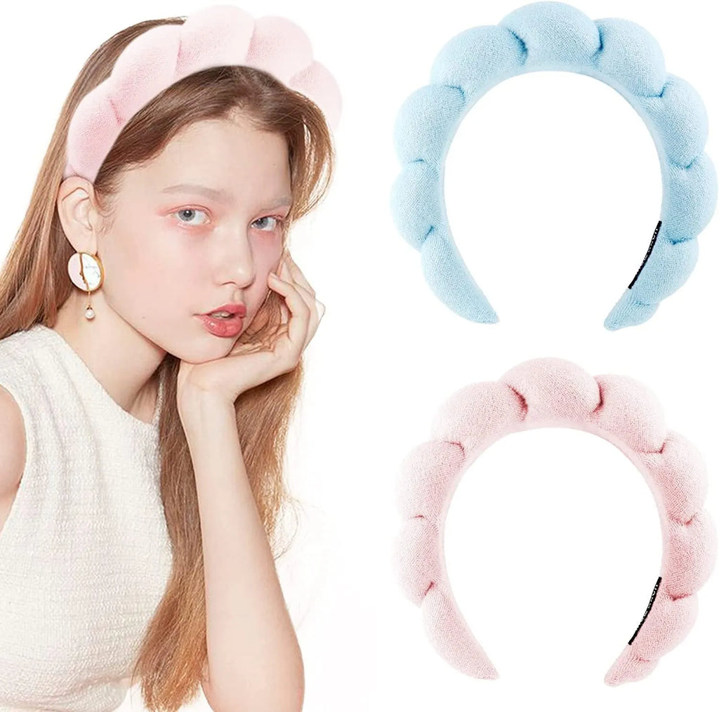 Handmade cloth hair band in pink for shampoo and spa use, narrow width, soft fabric