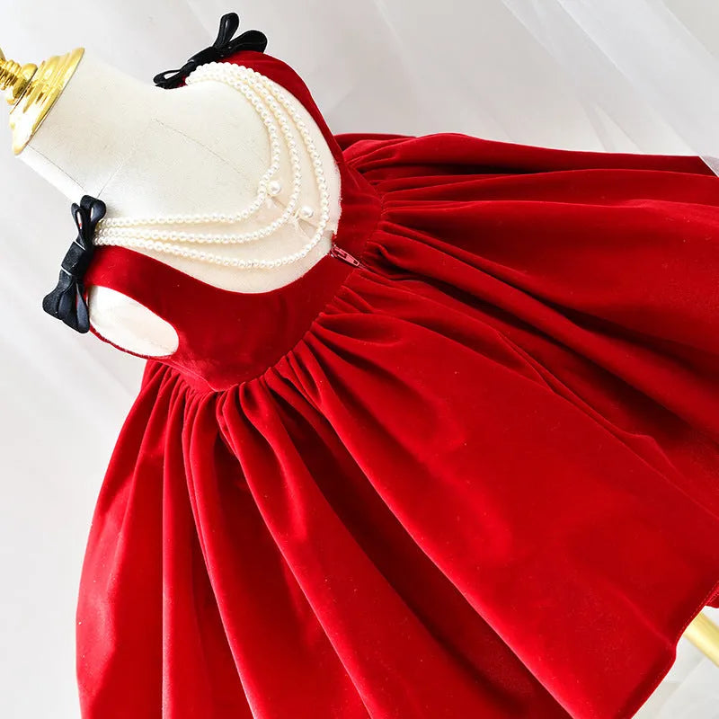 Wine red girls princess tutu dress linen fabric full skirt for height 80-160cm