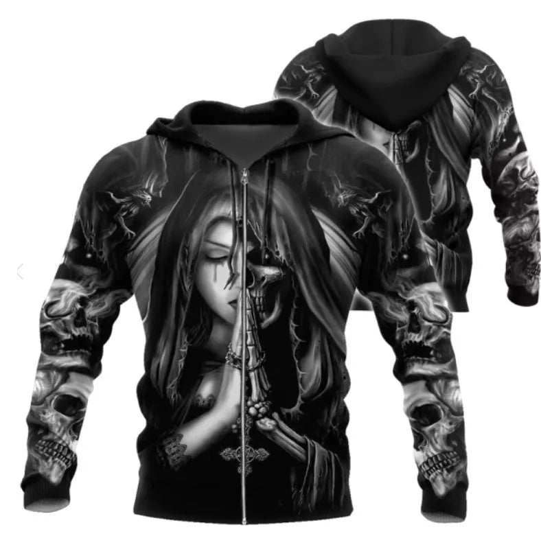 Halloween hooded sweatshirt with 3D anime skull design in available sizes S to 5XL