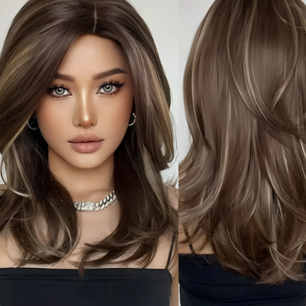 Mid-length platinum gradient colour wig with long curly hair and bangs in high-temperature chemical fibre