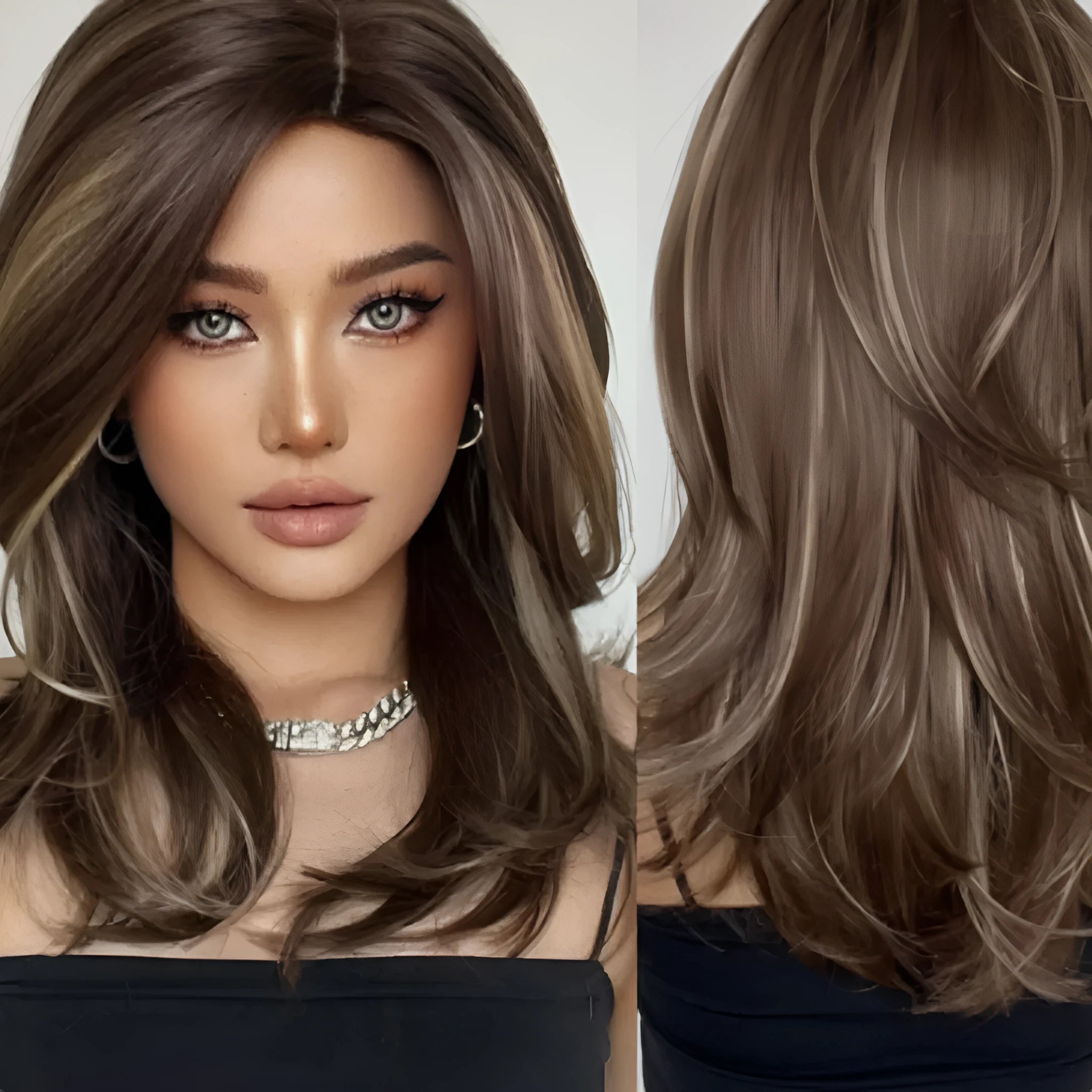 Mid-length platinum gradient colour wig with long curly hair and bangs in high-temperature chemical fibre