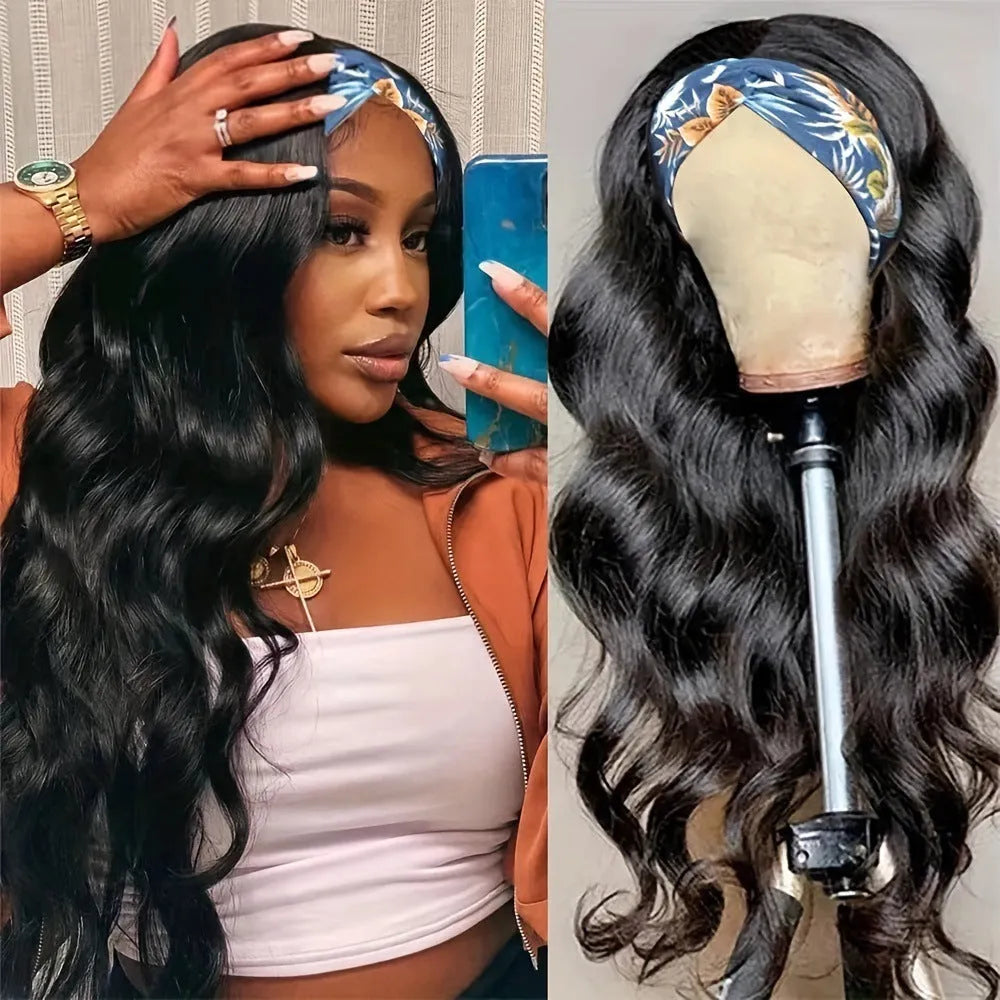 Headband wig in black straight, black curly or wine red with high temperature fibre