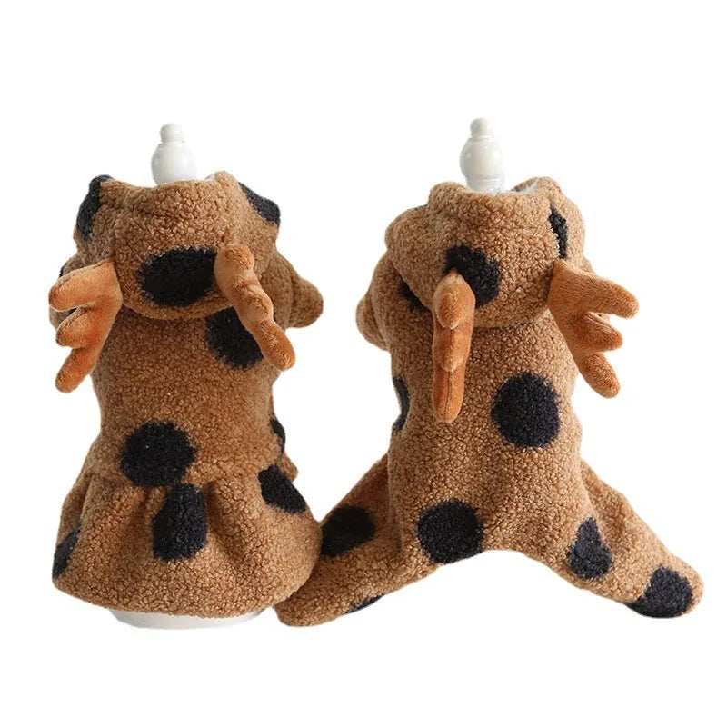 Polka dot pet clothing with elk couple design for cats and dogs in cloth material