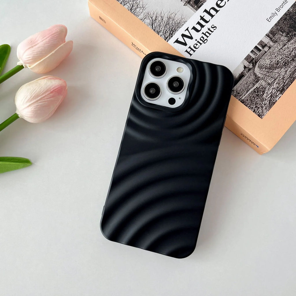Niche pure colour TPU phone case with water ripple pattern in corrugated black for iPhone 12 Pro Max