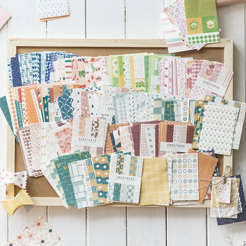 Dessert Supply Series retro collage note paper set showing ten different pastel colours on 56x83mm sheets