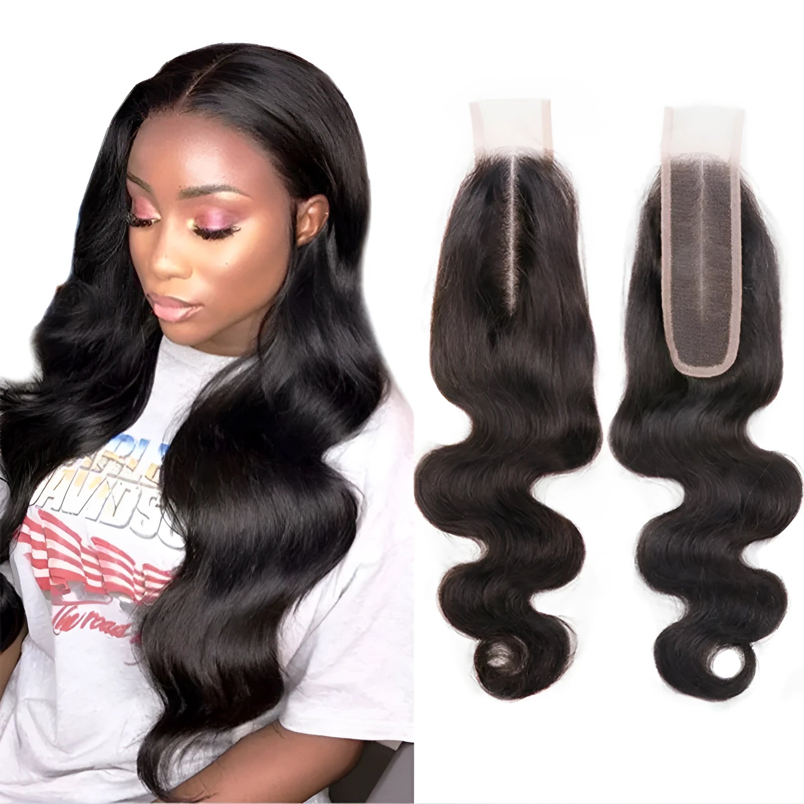 Natural colour straight human hair wig in hand-woven construction for ladies.