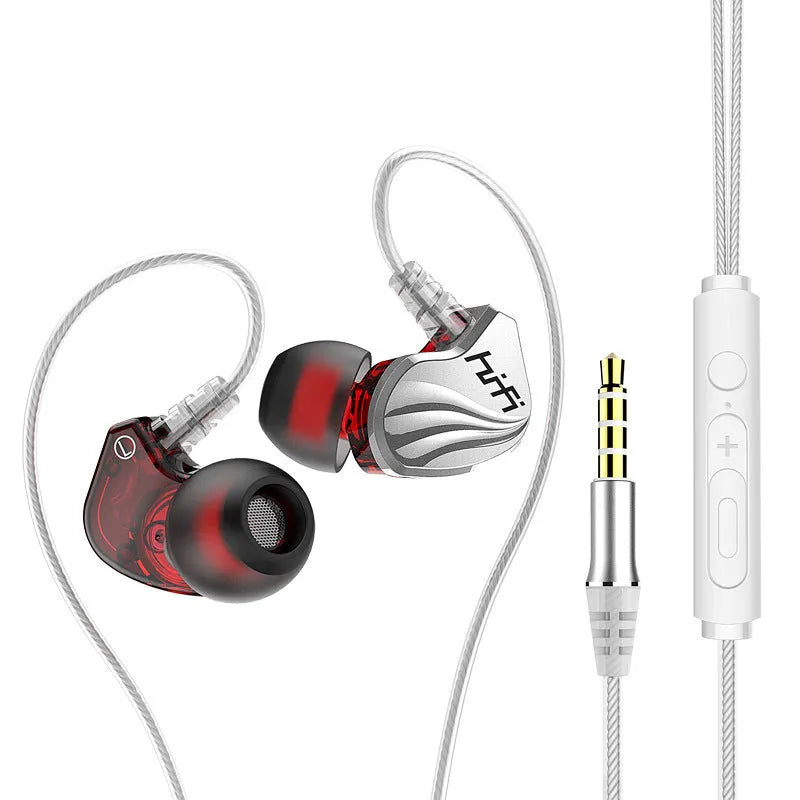 In-ear wired headphones with heavy bass, 9mm driver, 1.2m cable, in silver with 3.5mm straight plug