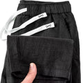 Linen drawstring trousers in straight leg cut showing apricot colour option