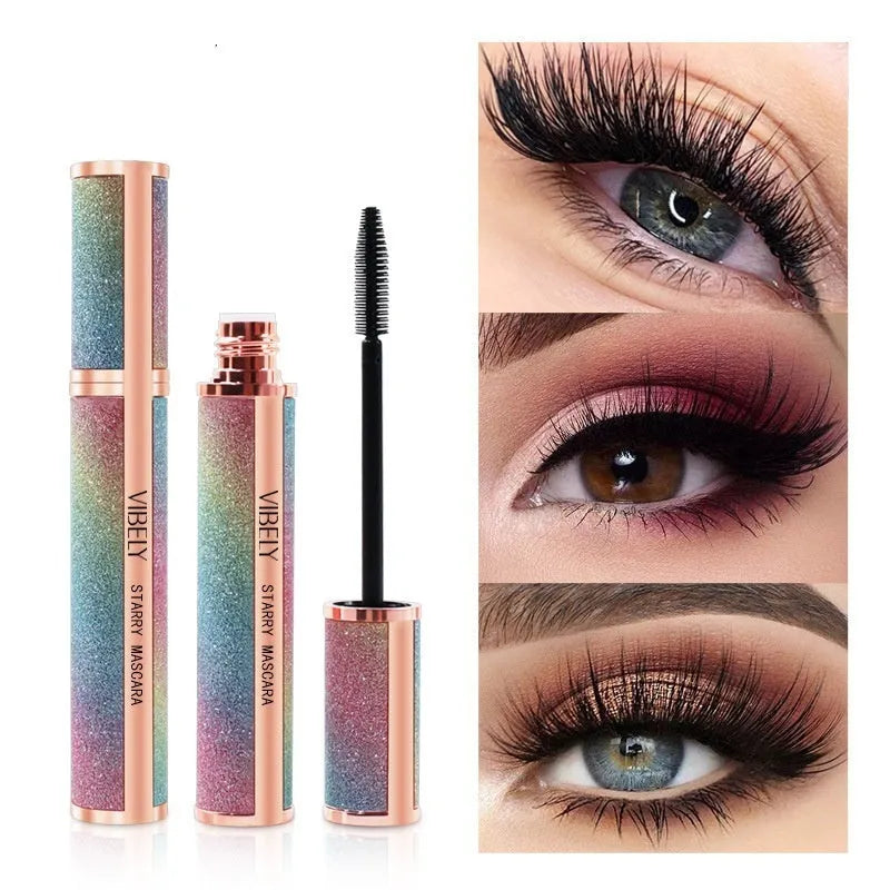 Black waterproof mascara with applicator brush for long thick curling lashes