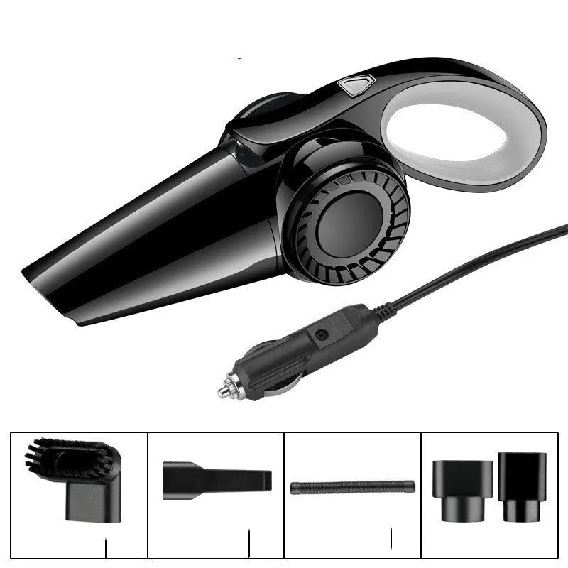 Portable handheld cordless vacuum cleaner for car and home, black, with USB charge cable