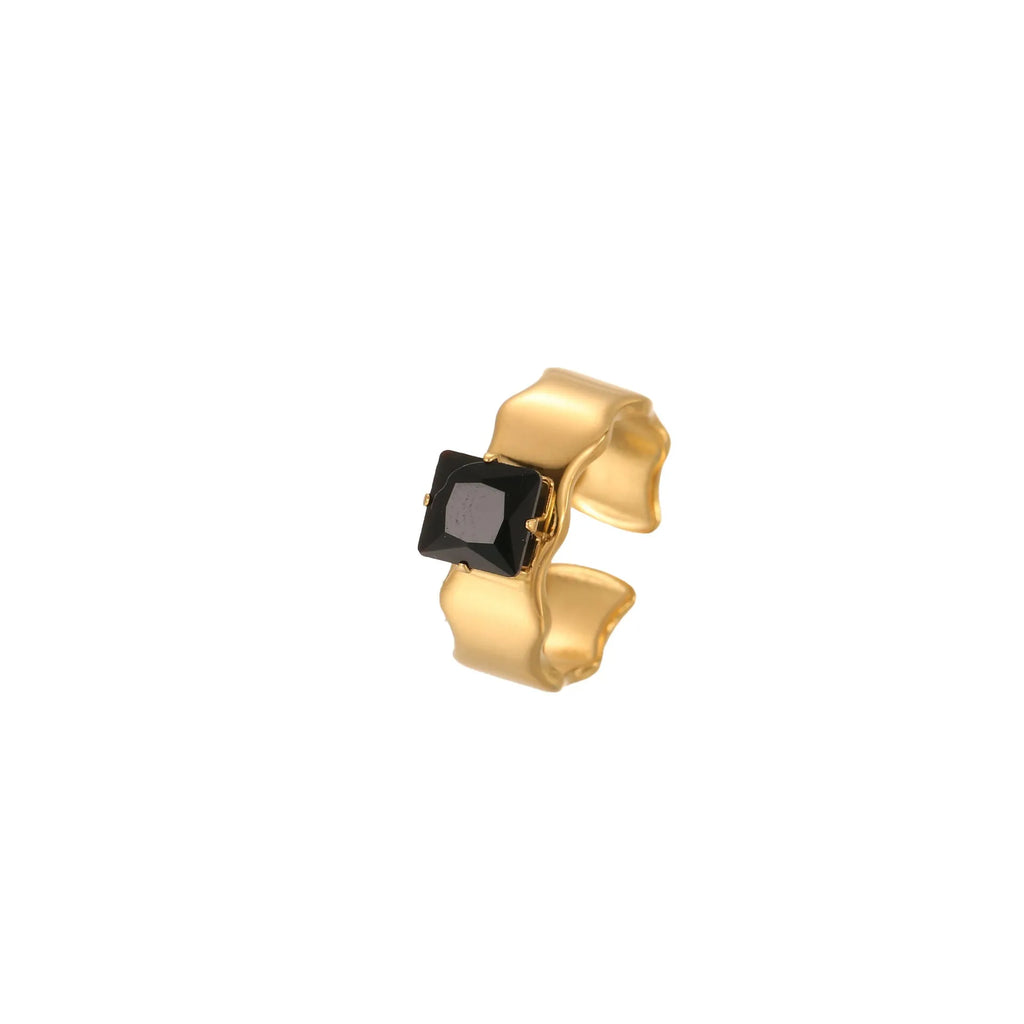 Women's geometric open ring with inlaid zircon on a stainless steel band