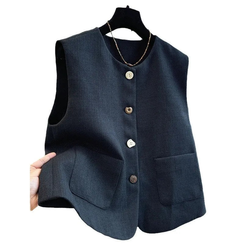 Women's black bandage vest dress with round neckline and sleeveless French-style design