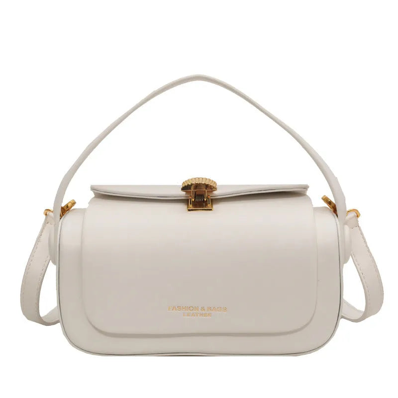 Women's PU leather shoulder messenger bag with letter detailing in beige, black, khaki, or pink