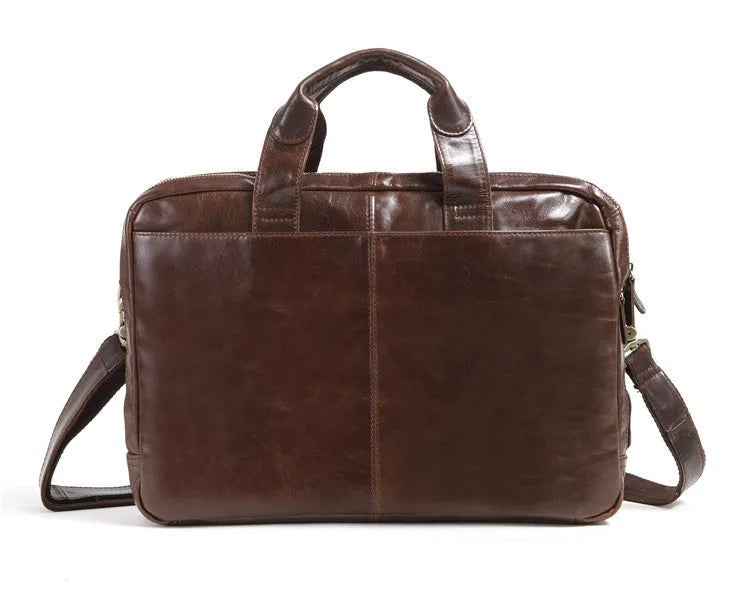 Brown men's business briefcase made from first-layer cowhide leather with 18-inch laptop compartment