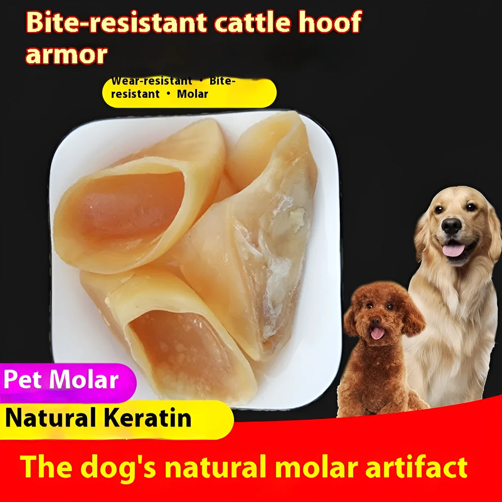 Natural cowhide dog chew stick in hoof shell colour, small and large sizes for dental care