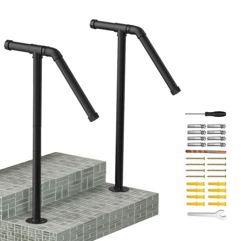Black metal ladder support bracket for minimalist staircase installation.