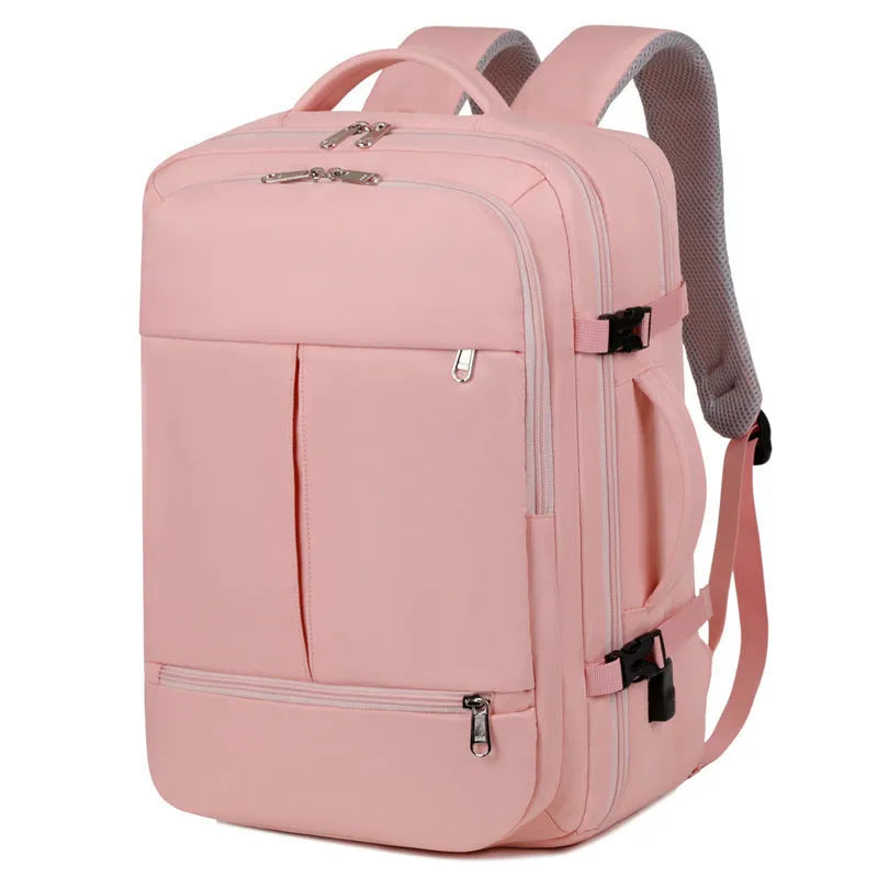 Waterproof oxford cloth backpack showing multiple pockets and zippers with 15.6 inch laptop compartment