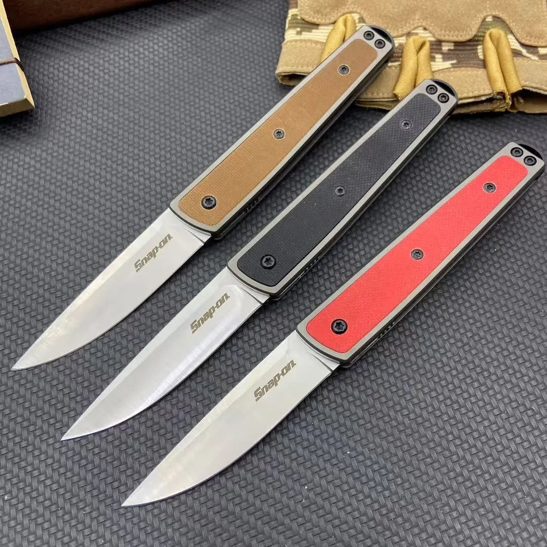 Handmade folding fruit knife with stainless steel blade in black, red, or coffee colour.