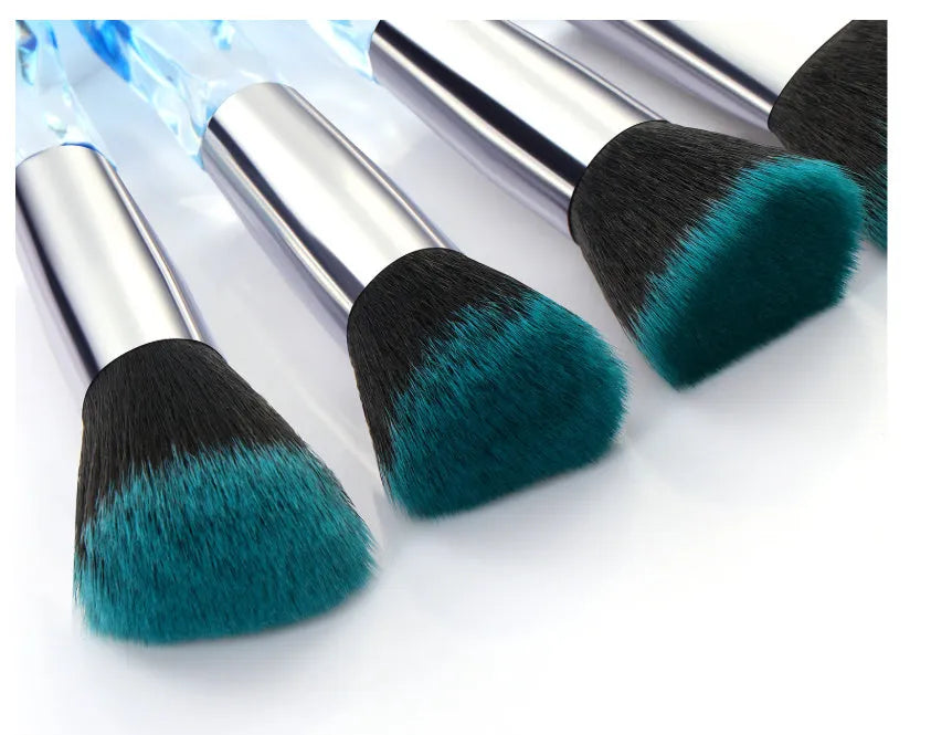 10 crystal-handled foundation brushes with artificial fibre bristles in colour options