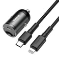 Baseus Huixiaoxing grey 30W car charger with 1-metre cable plugged into vehicle socket