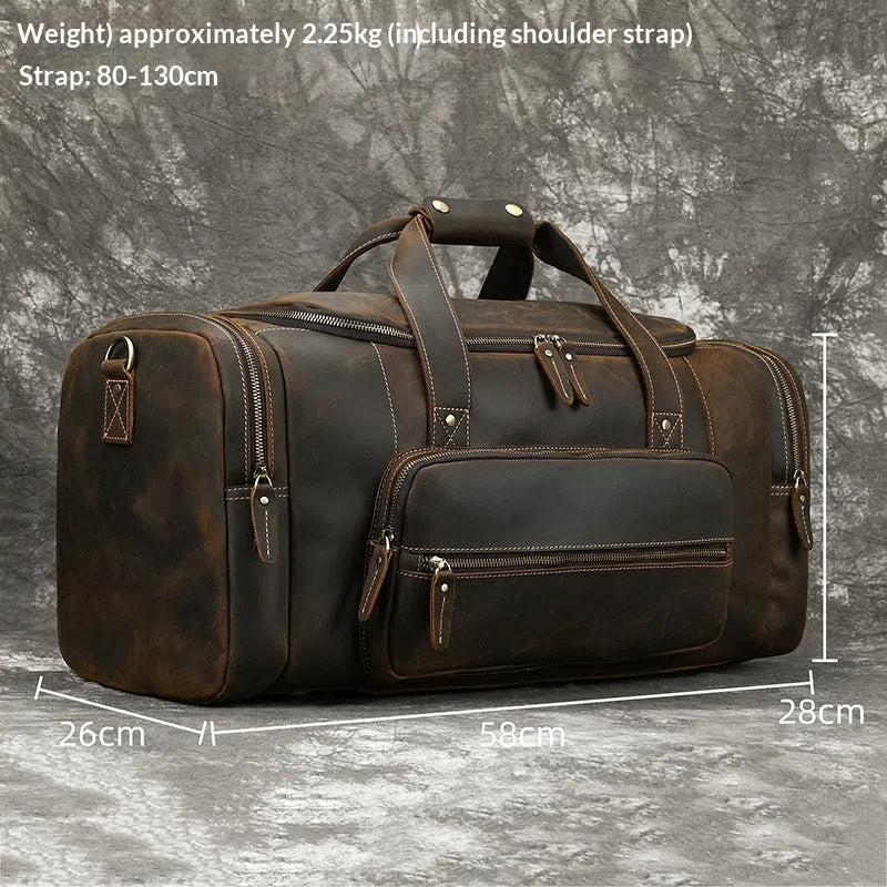 Men's genuine leather handbag large-capacity crossbody bag dark brown full-grain cowhide stitched seams