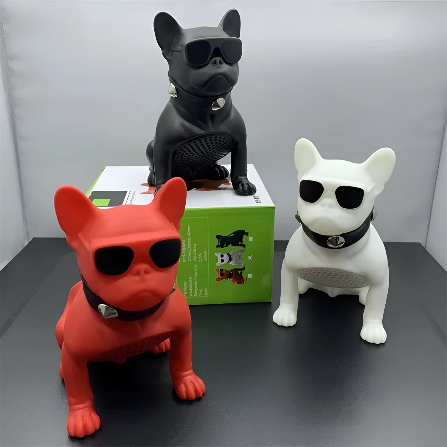 Mini bulldog-shaped Bluetooth speaker in black colour showing full body design