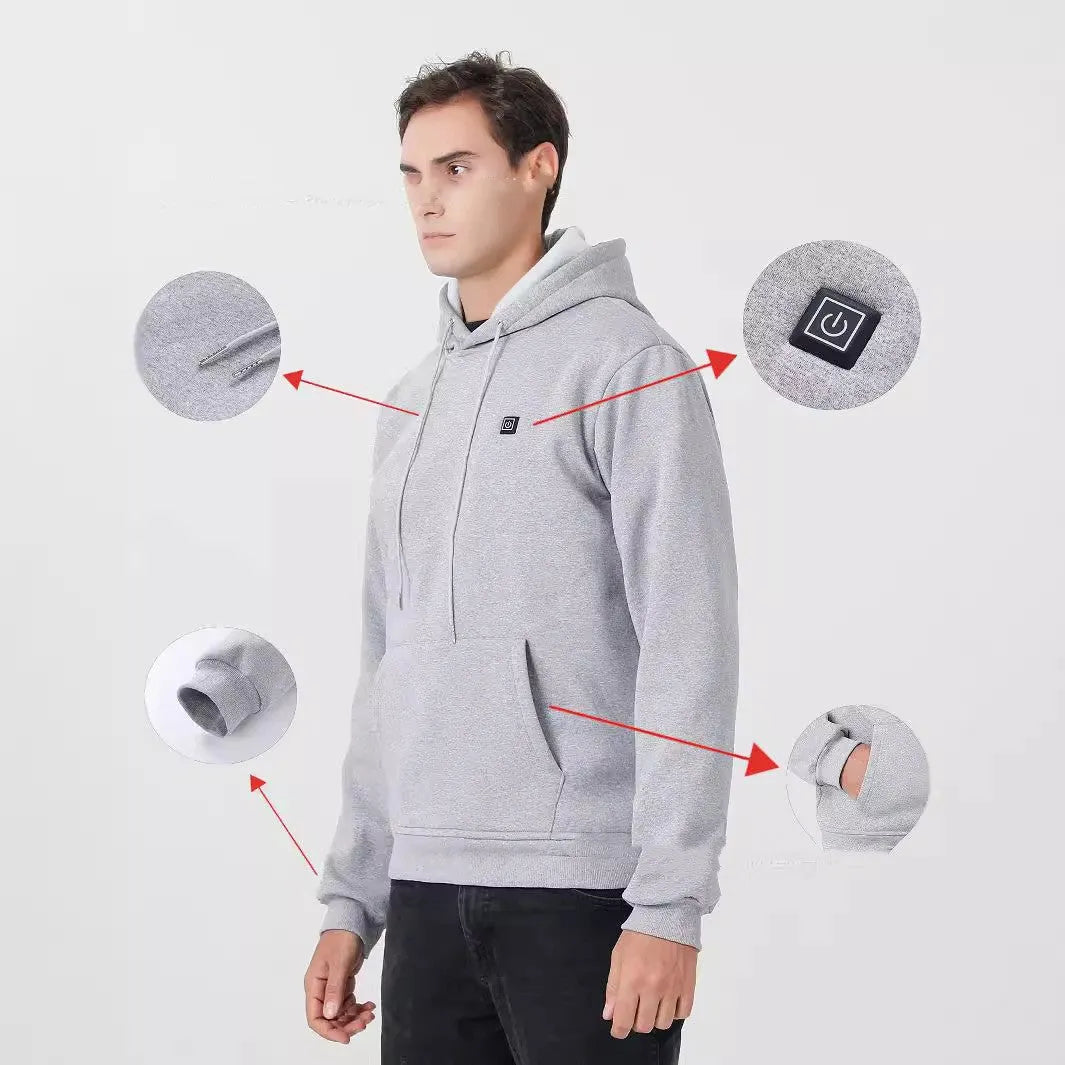 Men's hooded heating sweater black zone 5 cardigan with zipper pockets slim fit long sleeve