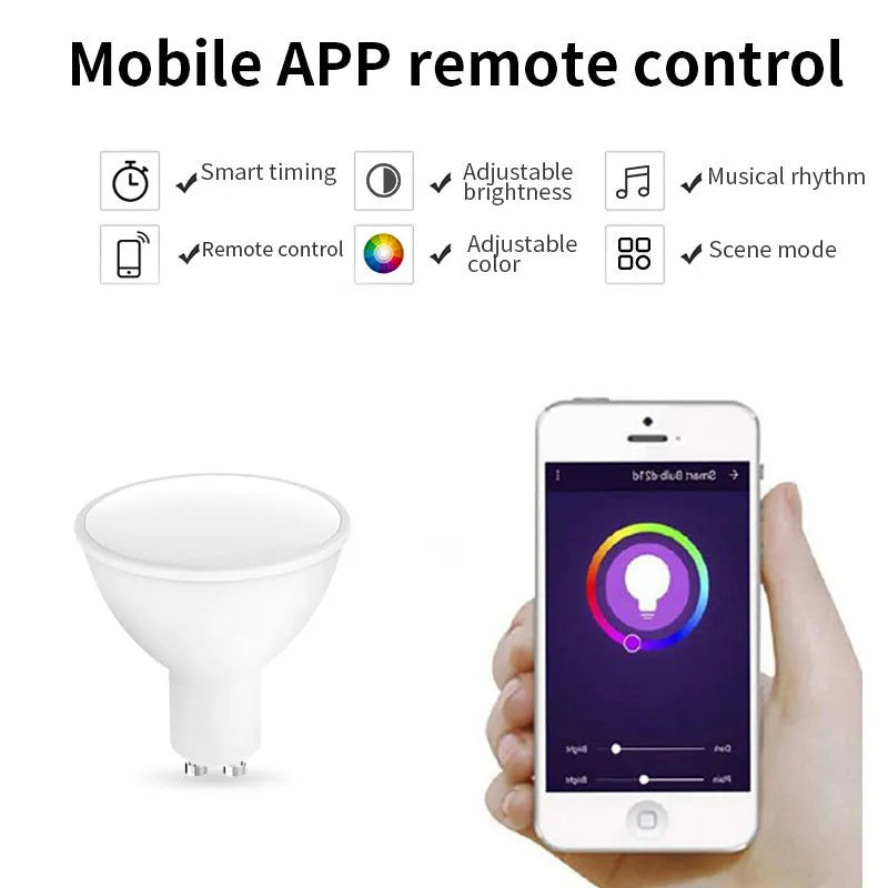 Small smart LED spotlight with GU10 base for voice-controlled RGBCCT lighting