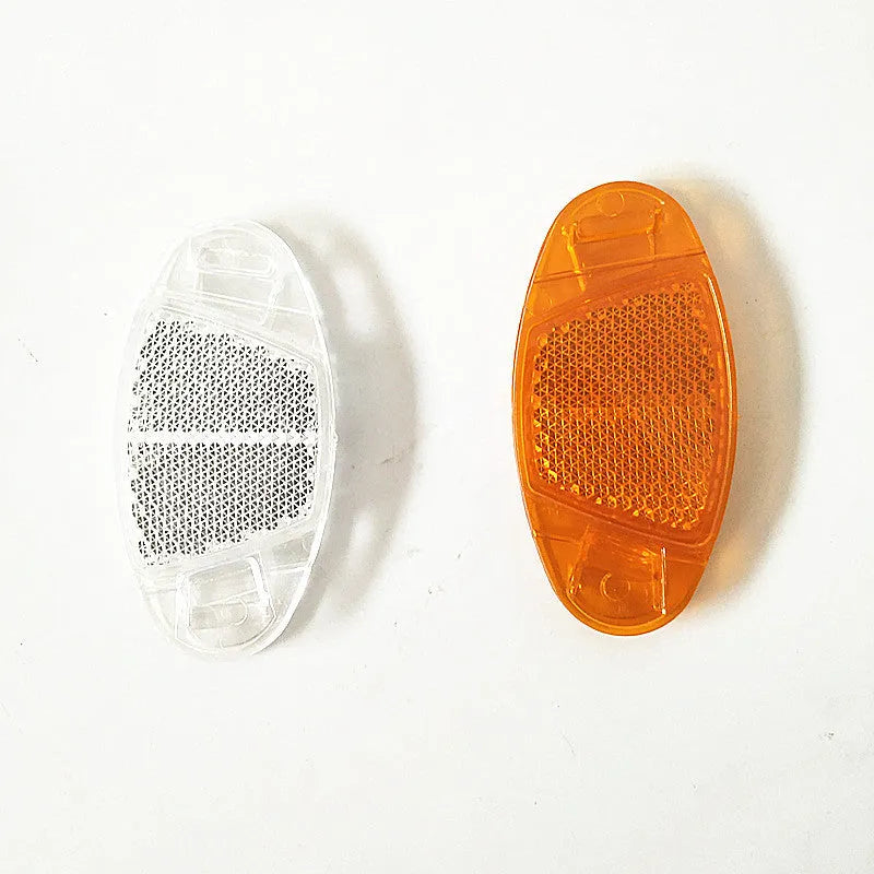 Bicycle spoke reflector in yellow or white measuring 7.2cm by 3.5cm with night warning film