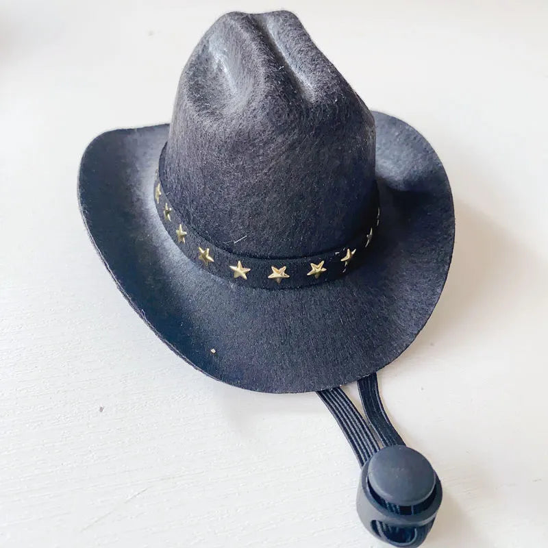 British style cowboy hat for cats in brown with decorative trim