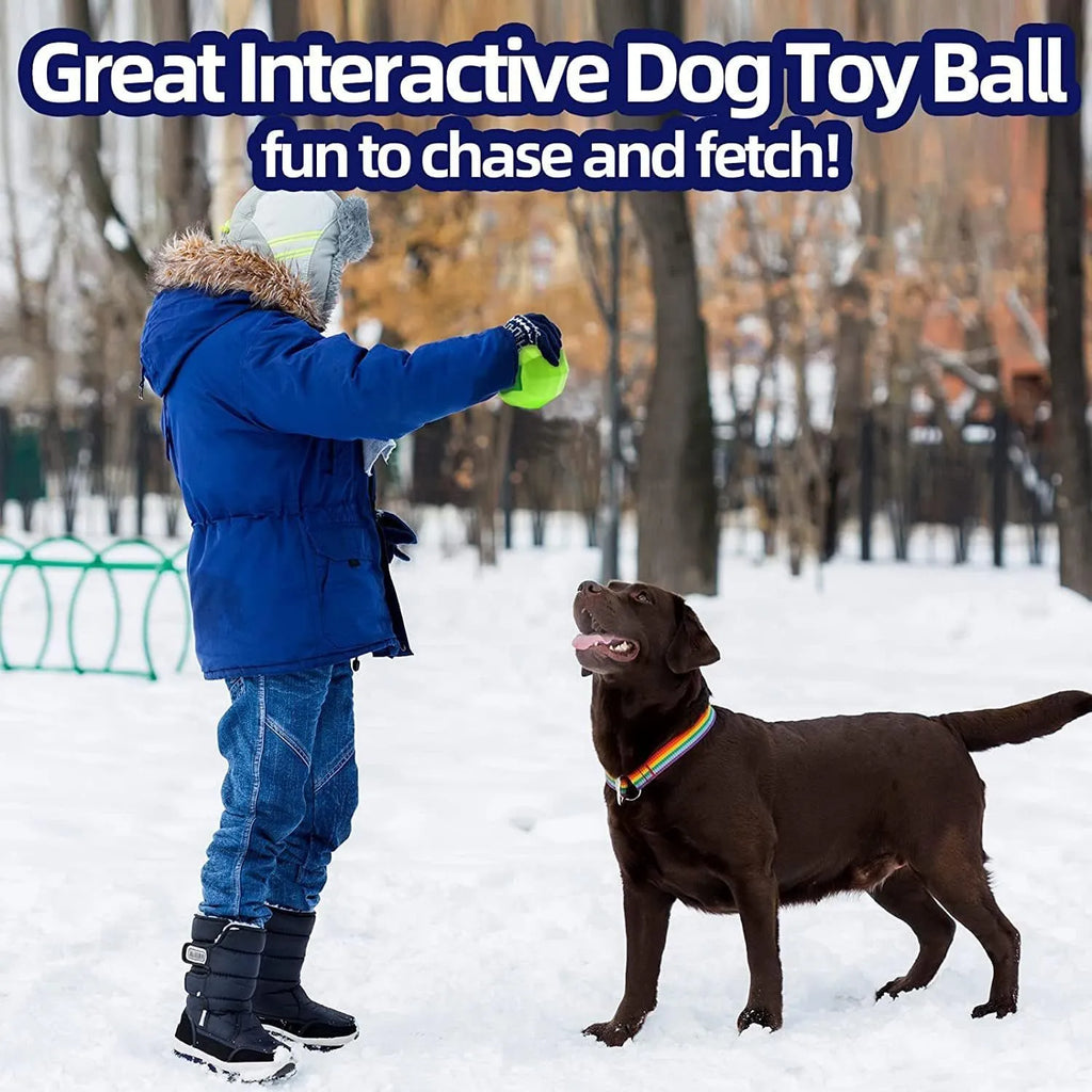 Green natural rubber dog squeaky ball toy for large breed aggressive chewers