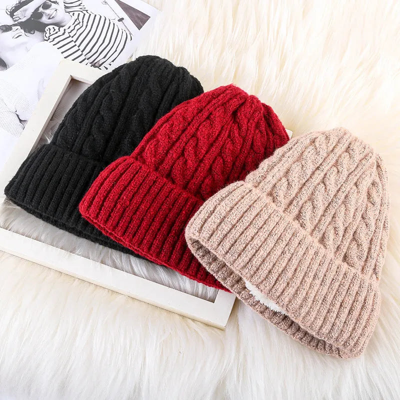 Winter mohair women fleece knitted beanie bell hat in velvet colour plain weave wool