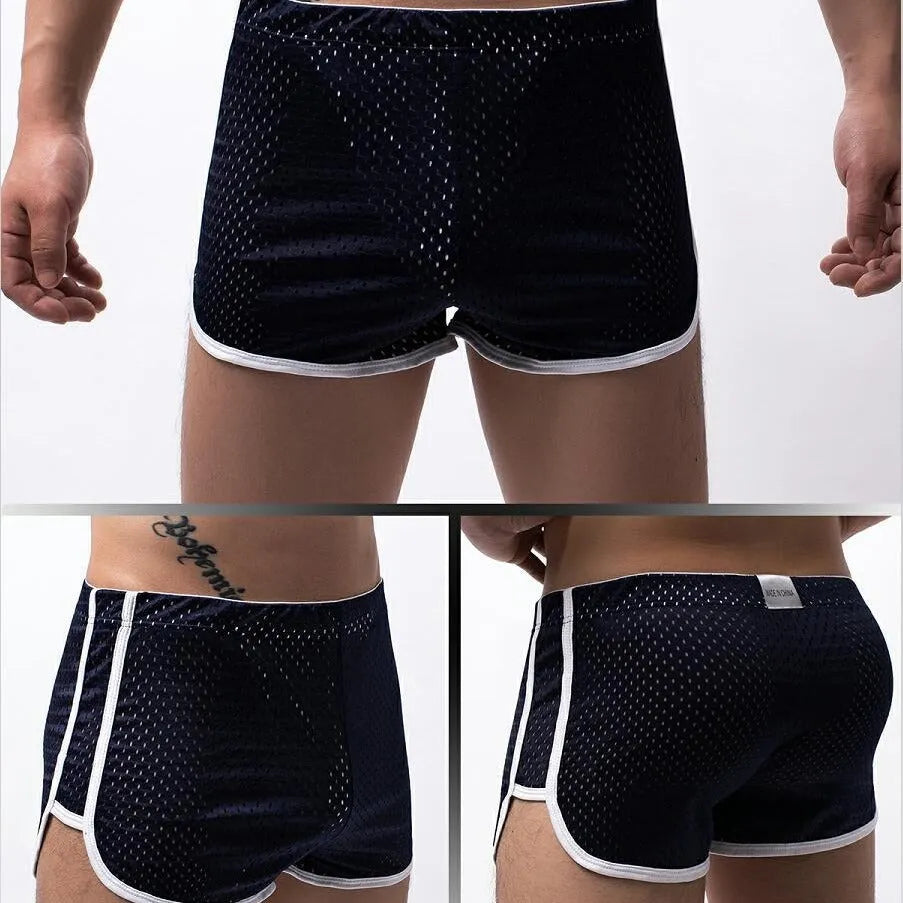 Men's three-point boxer shorts in cotton blend fabric showing mid waist design and breathable construction