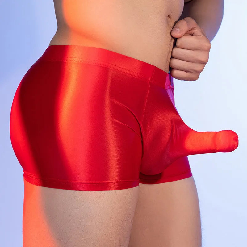 Men's nylon boxer shorts with mid waist, seamless construction and animal year elephant pattern