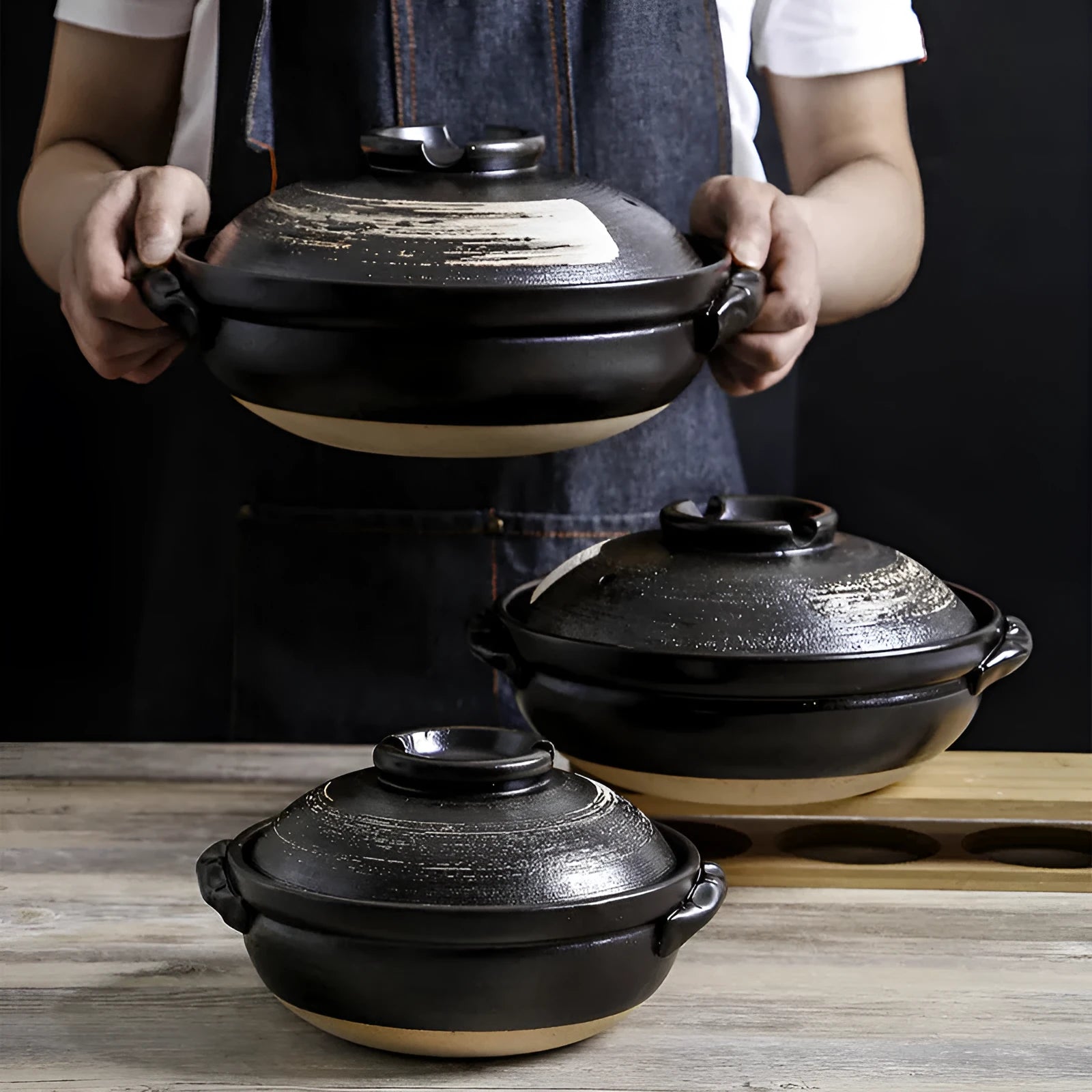 Ceramic clay pot rice casserole with lid, 8cm depth, uncoated interior for gas stove cooking