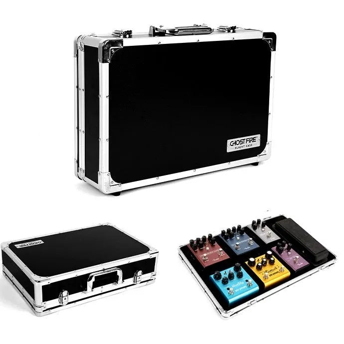 Aviation box T-EC8 trumpet style single guitar effect pedal on a dark surface