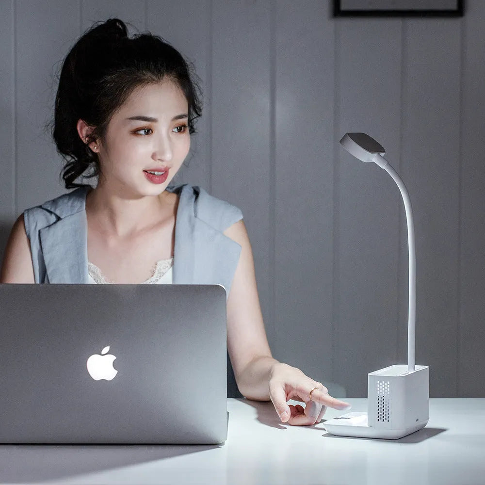 Negative ion air purifier desk lamp with LED lighting, plastic shade, portable design, white colour option