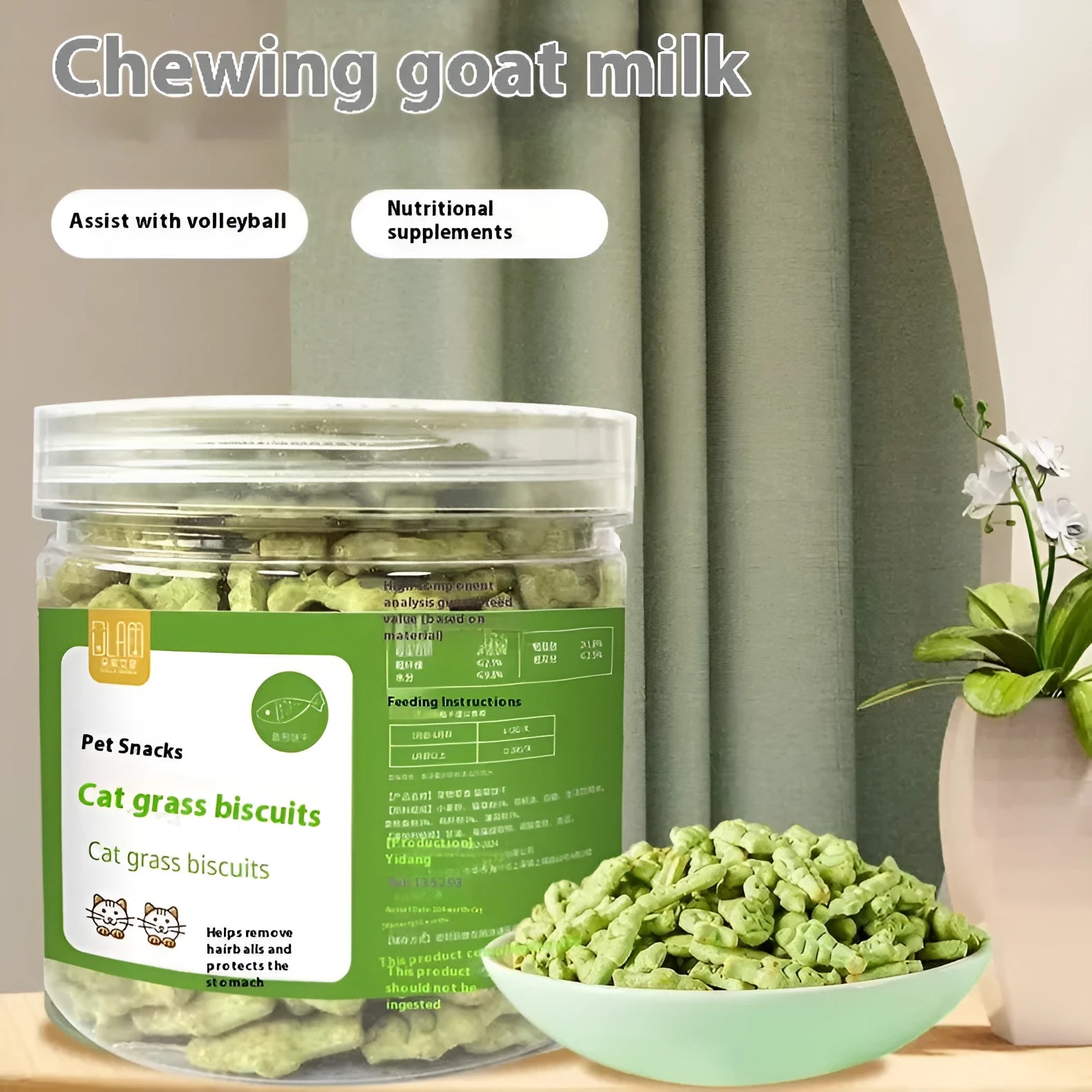 Cat grass snack biscuits fish-shaped grain-free treats 300 or 830 count pack
