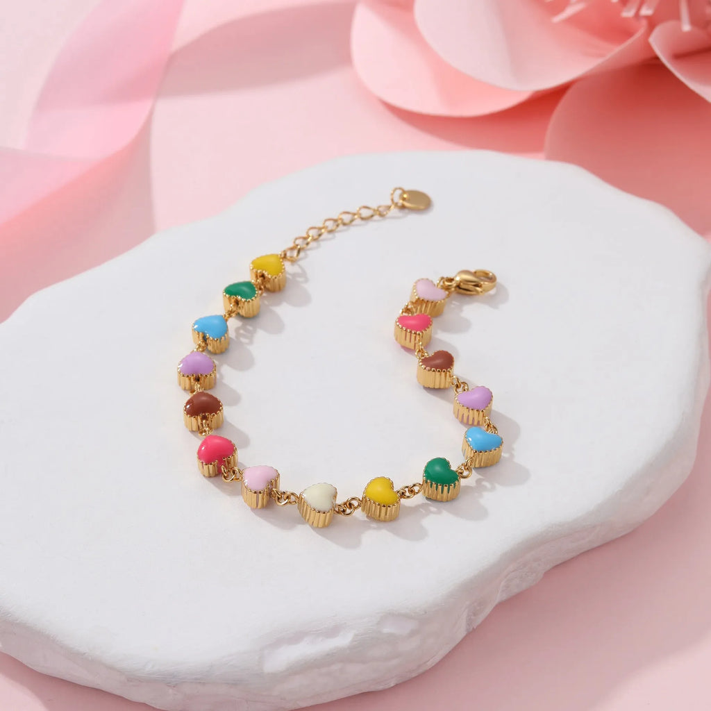 Gold and steel colour heart-shaped titanium steel bracelet for women